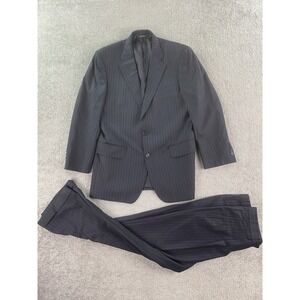 Brooks Brothers Suit 39 R Blue Wool Striped Designer Jacket Pants Set 32x28 *